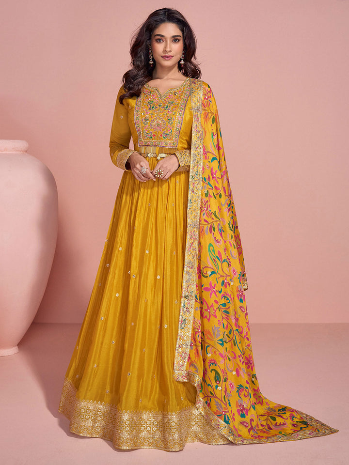 Printed Chinon Kurta With Pants &amp; Dupatta