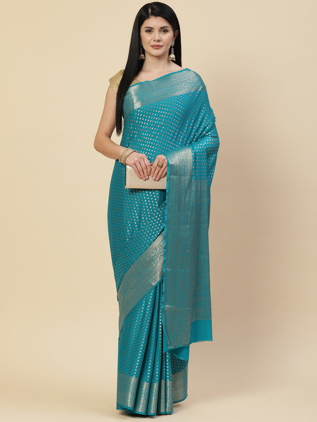 Zari Booti Georgette Plain Saree