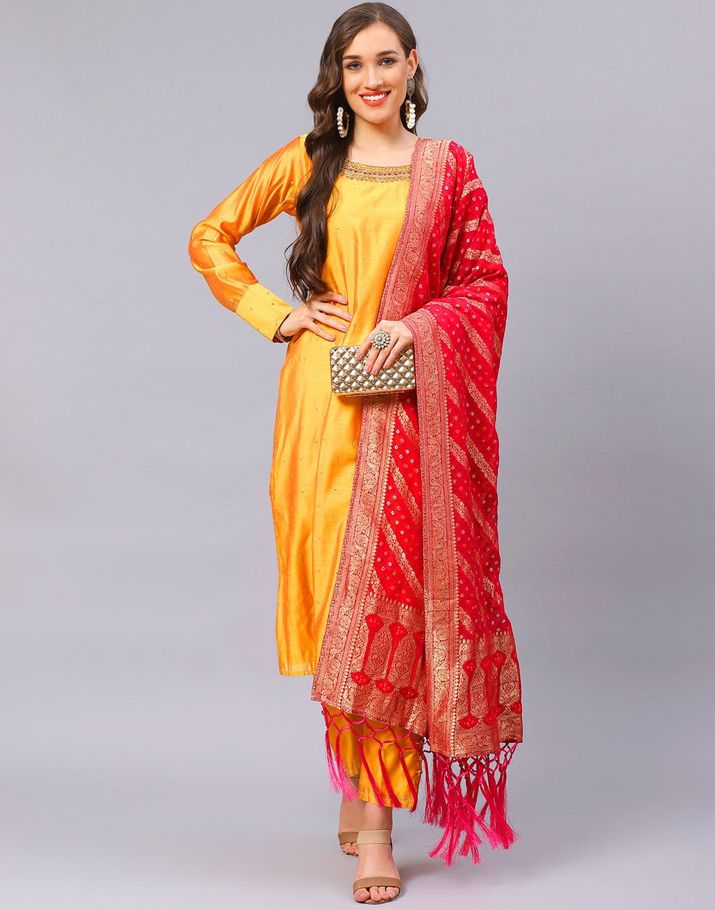 Mustard Rani Salwar Kameez Stitched Suit
