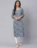 Floral Print Kurti With Gota Detail