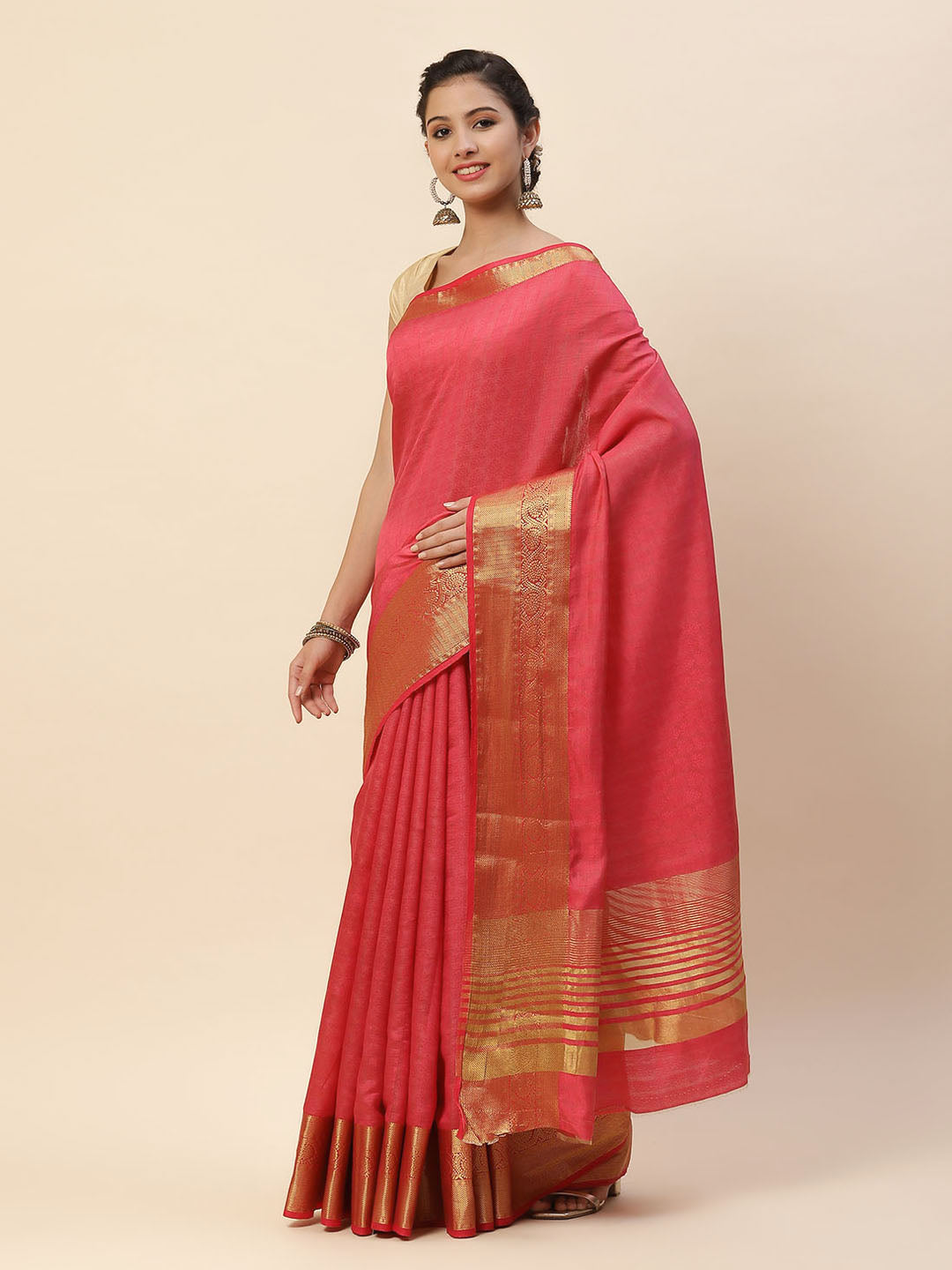 Plain Zari Border Art Handloom Woven Saree