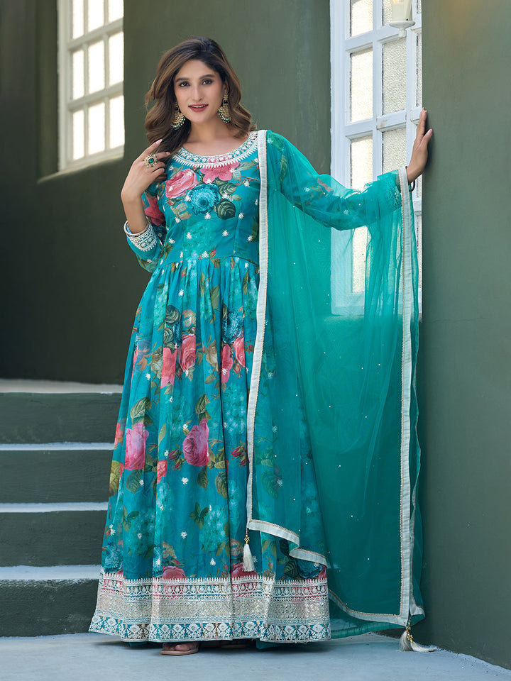 Embroidered Art Silk Gown With Dupatta
