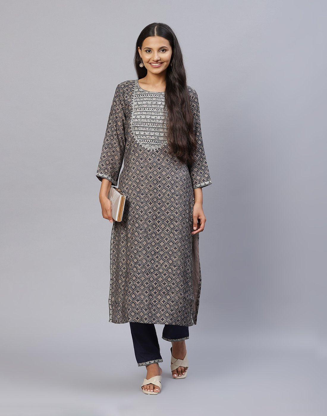Yoke Embroidered Cotton Printed Kurti Pant Set