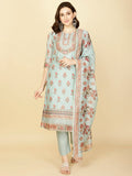Floral Printed Chanderi Kurta With Pants & Dupatta