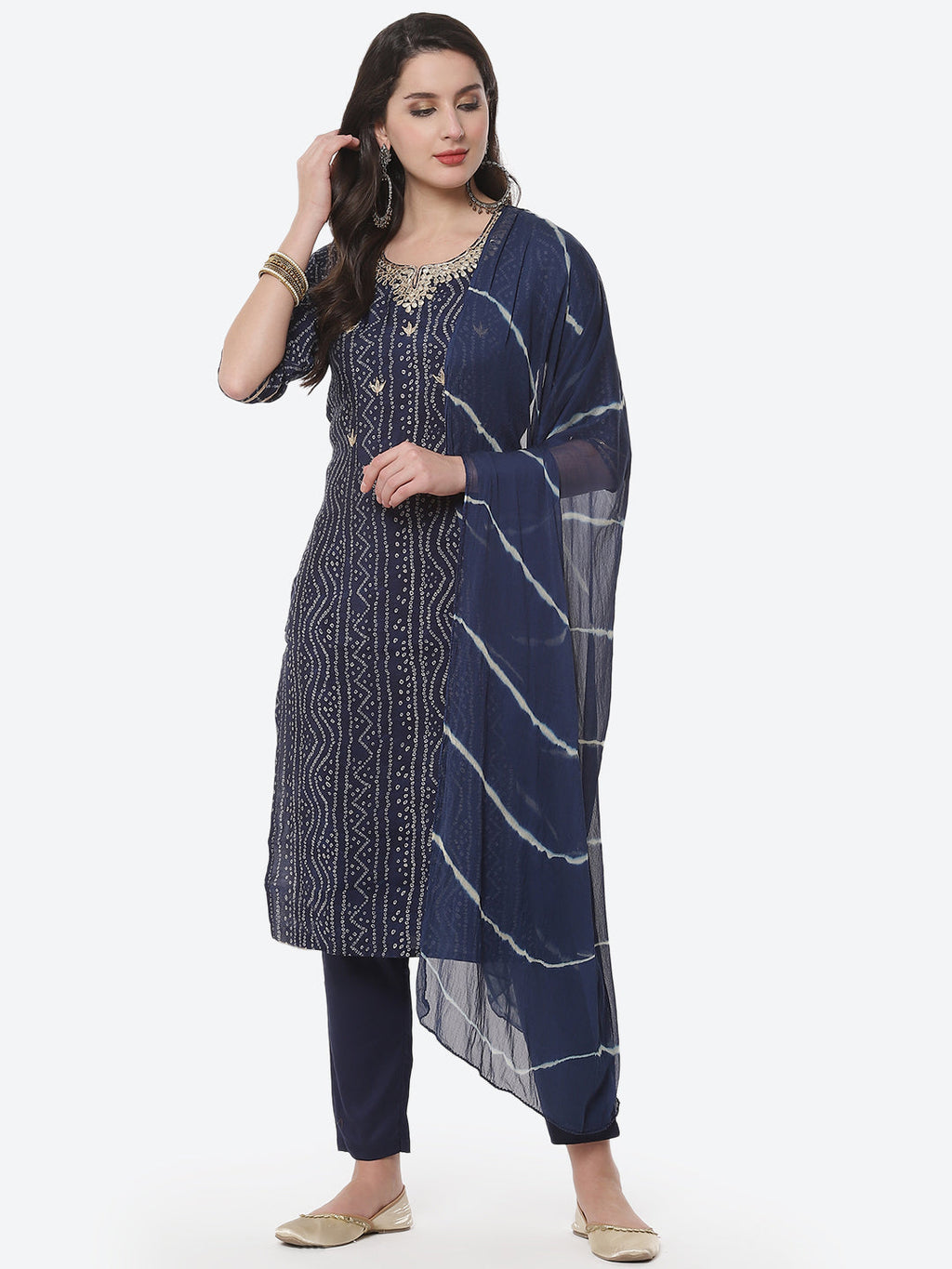 Cotton Muslin Printed Kurti With Pant And Dupatta