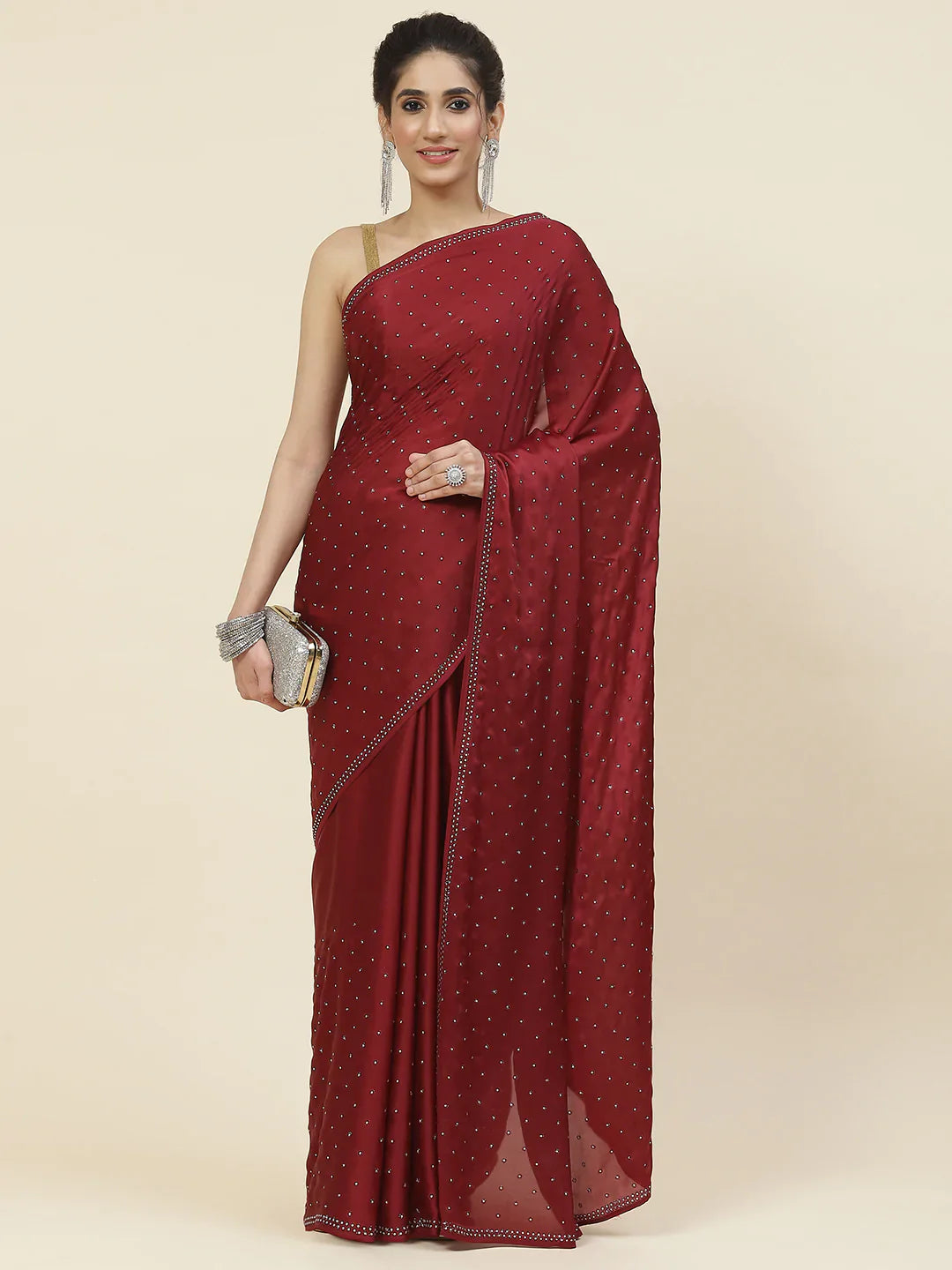 Swarovski Embroidered Satin Saree