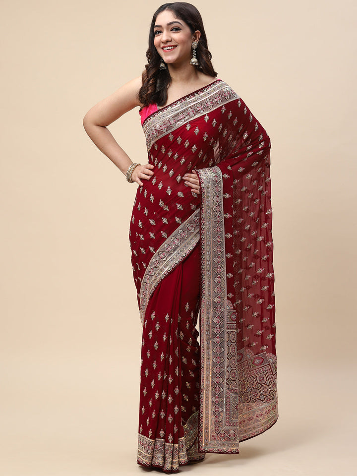 Resham Booti Embroidered Georgette Saree