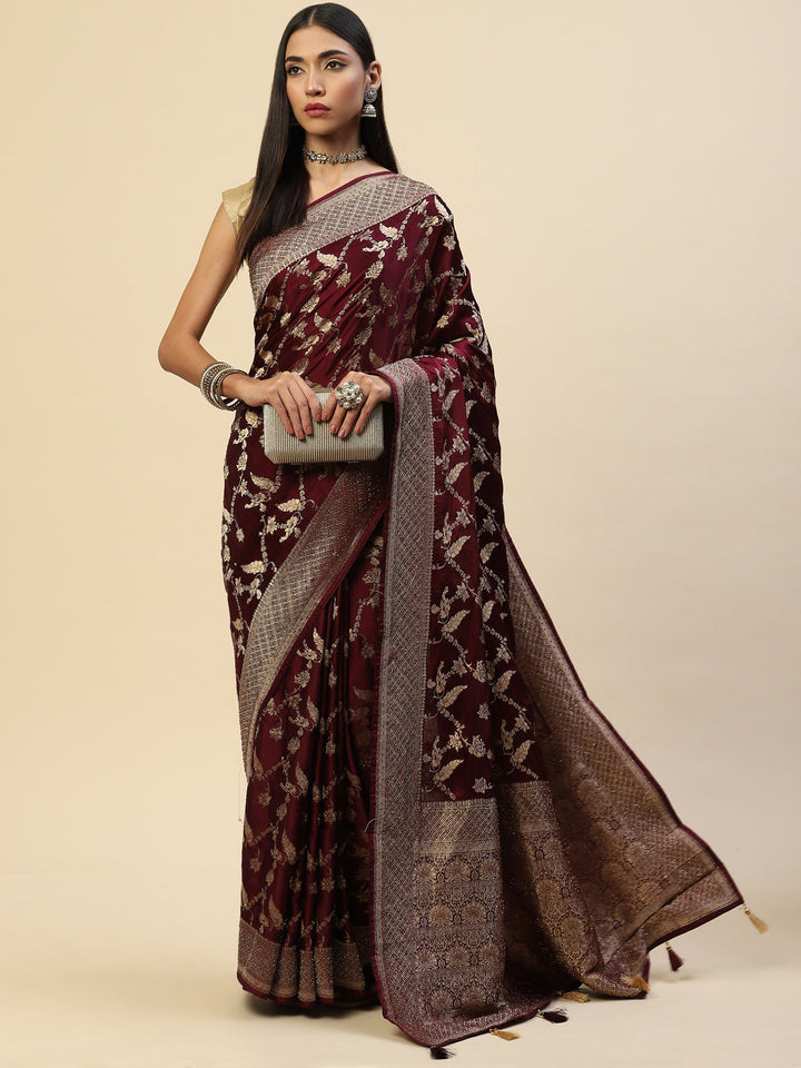 Floral Stone Jaal Satin Woven Saree
