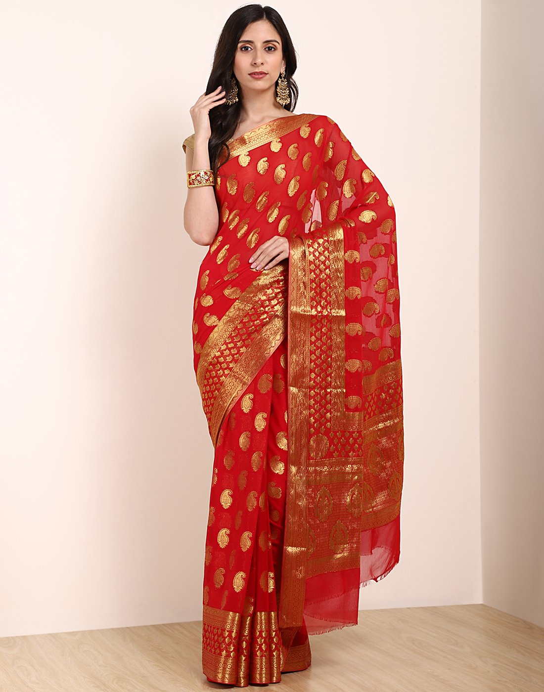 MBZ Meena Bazaar-Art Chiffon Saree with Border Booti