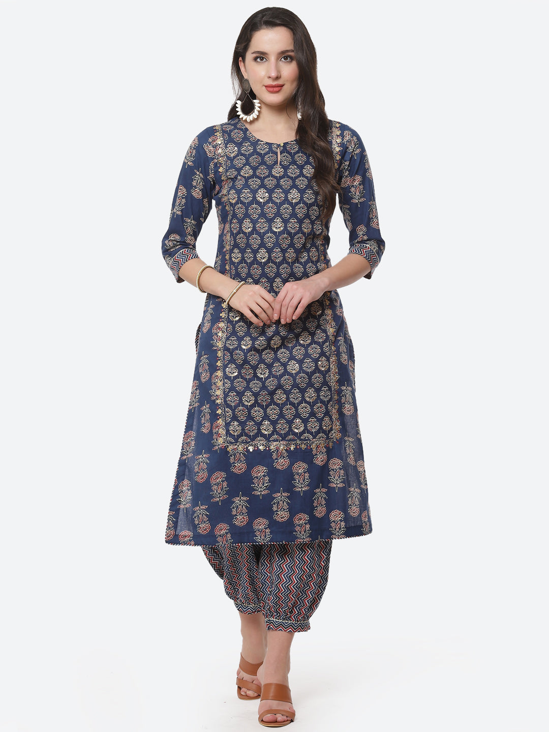 Booti Sequence Cotton Kurti With Afghani Pant