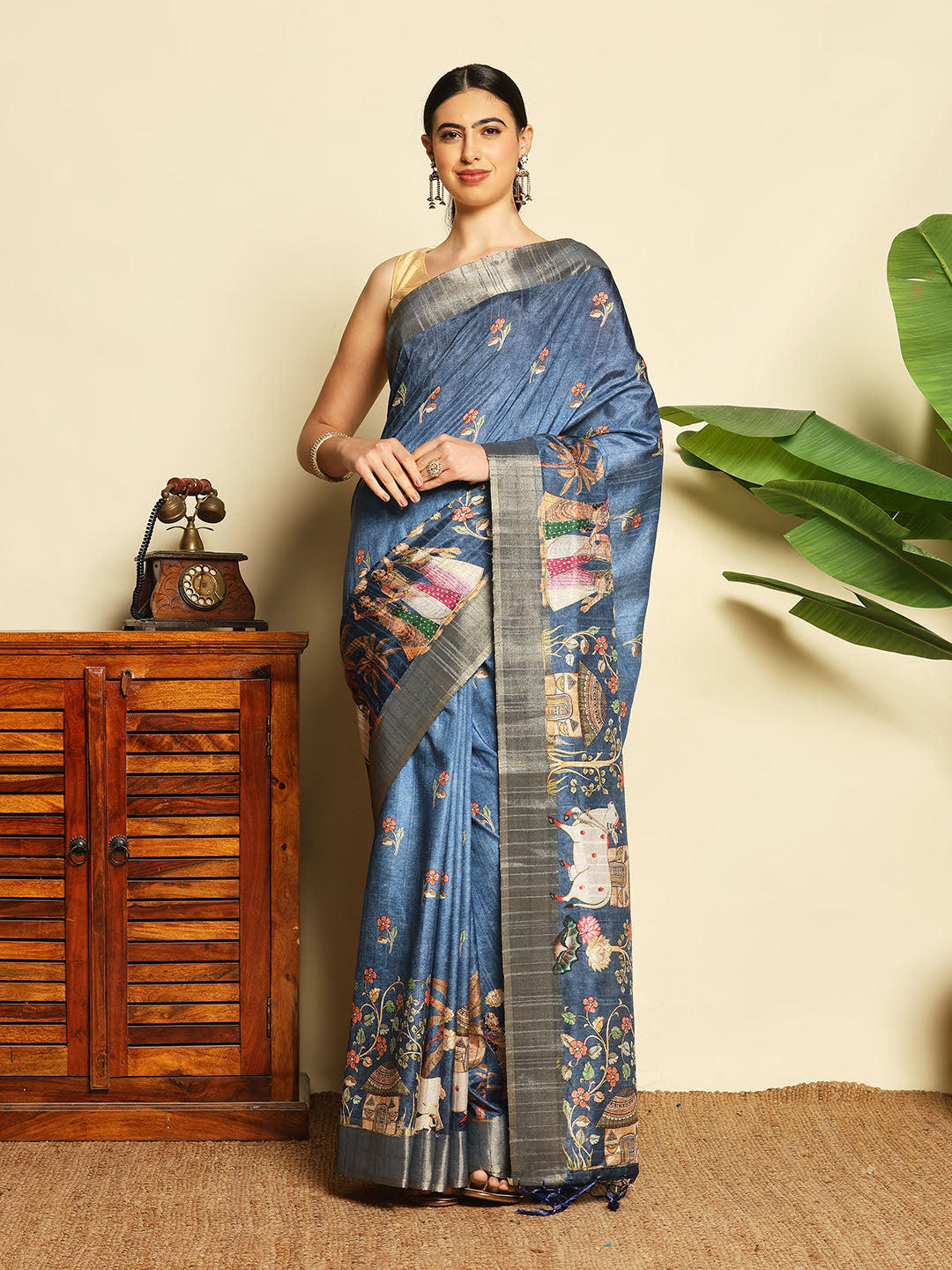 Digital Printed Tussar Saree