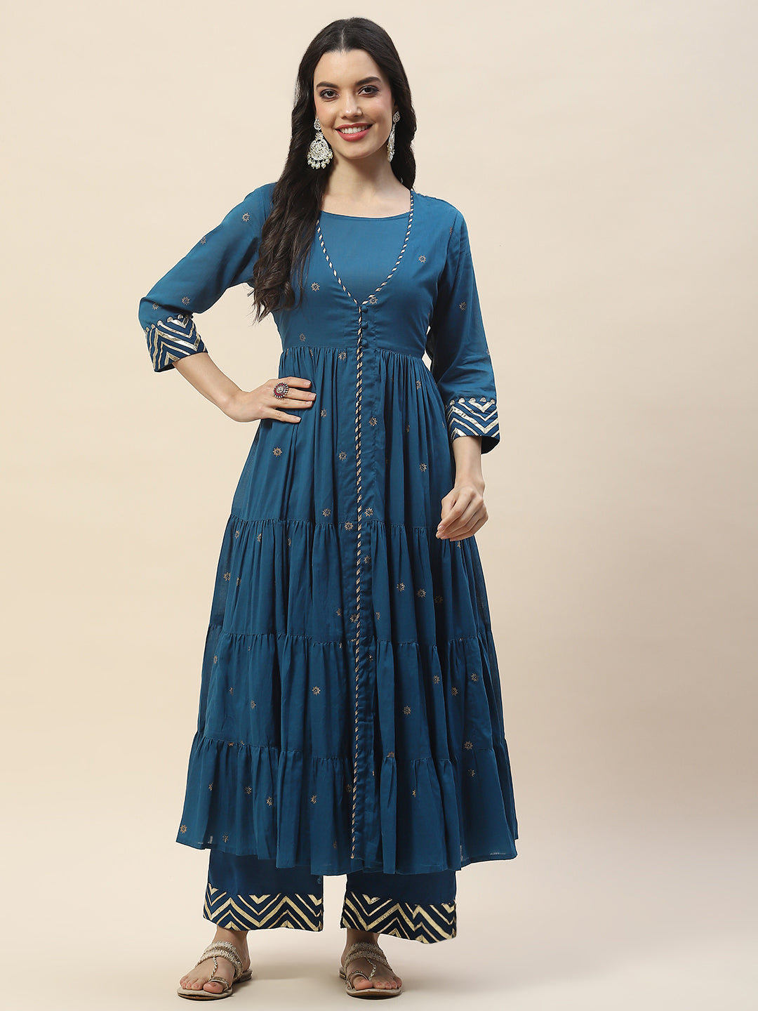 Printed Cotton Anarkali Kurta With Pants