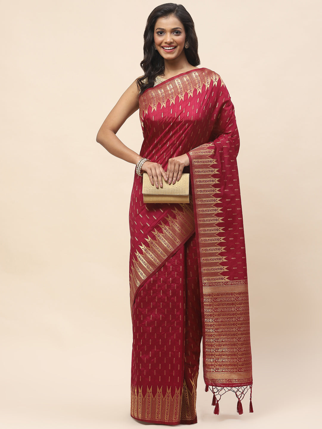 Zari Border Booti Woven Handloom Saree