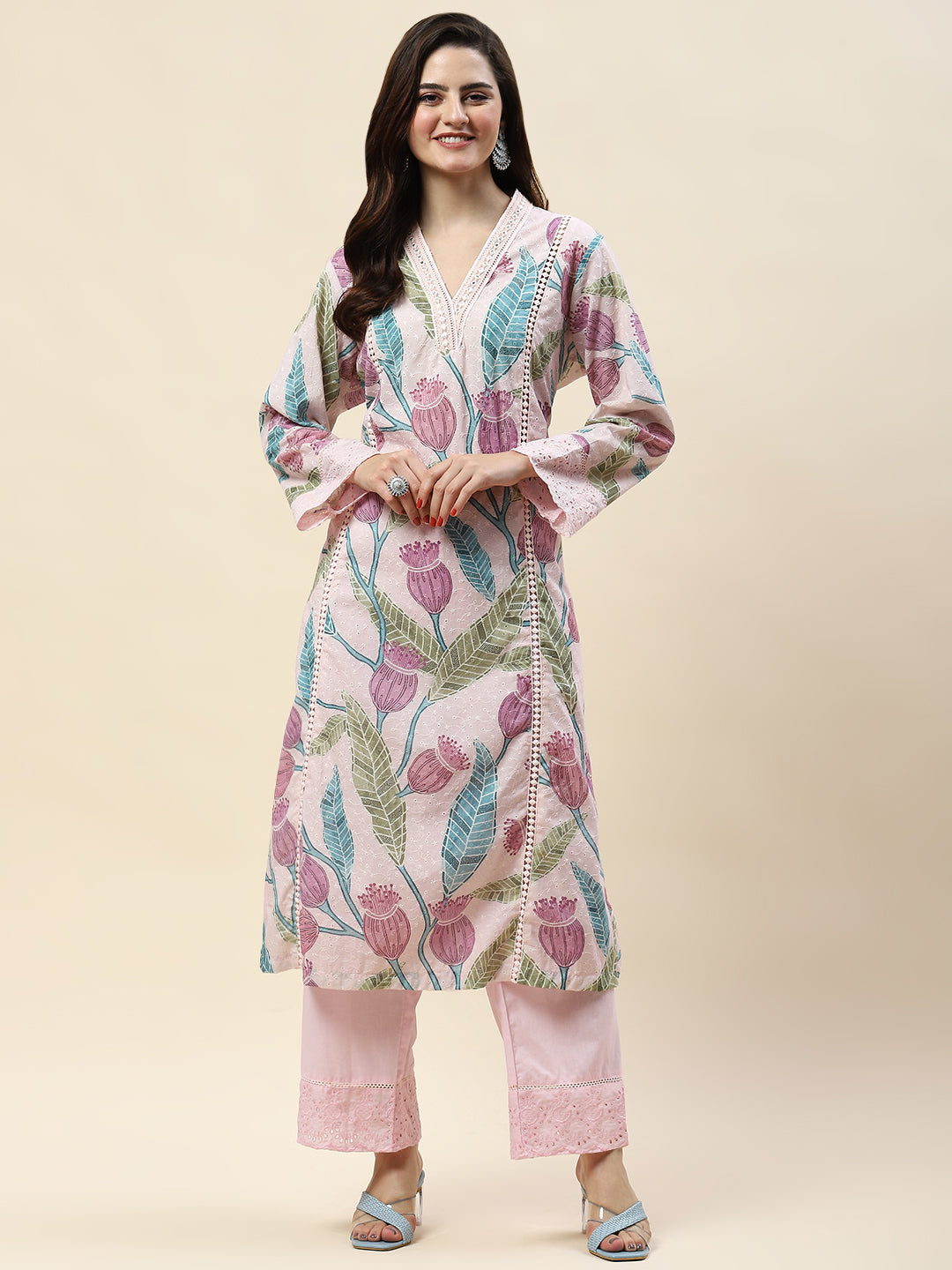 Neck Patti Printed Cotton Kurta Set