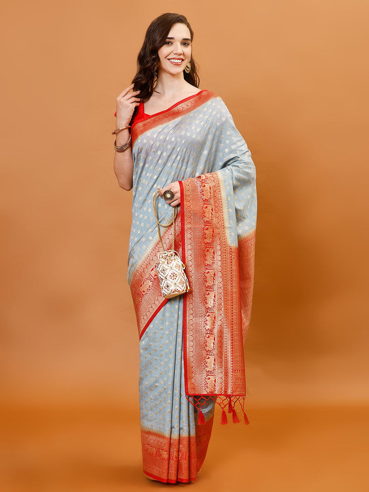 Zari Border Booti Handloom Woven Saree