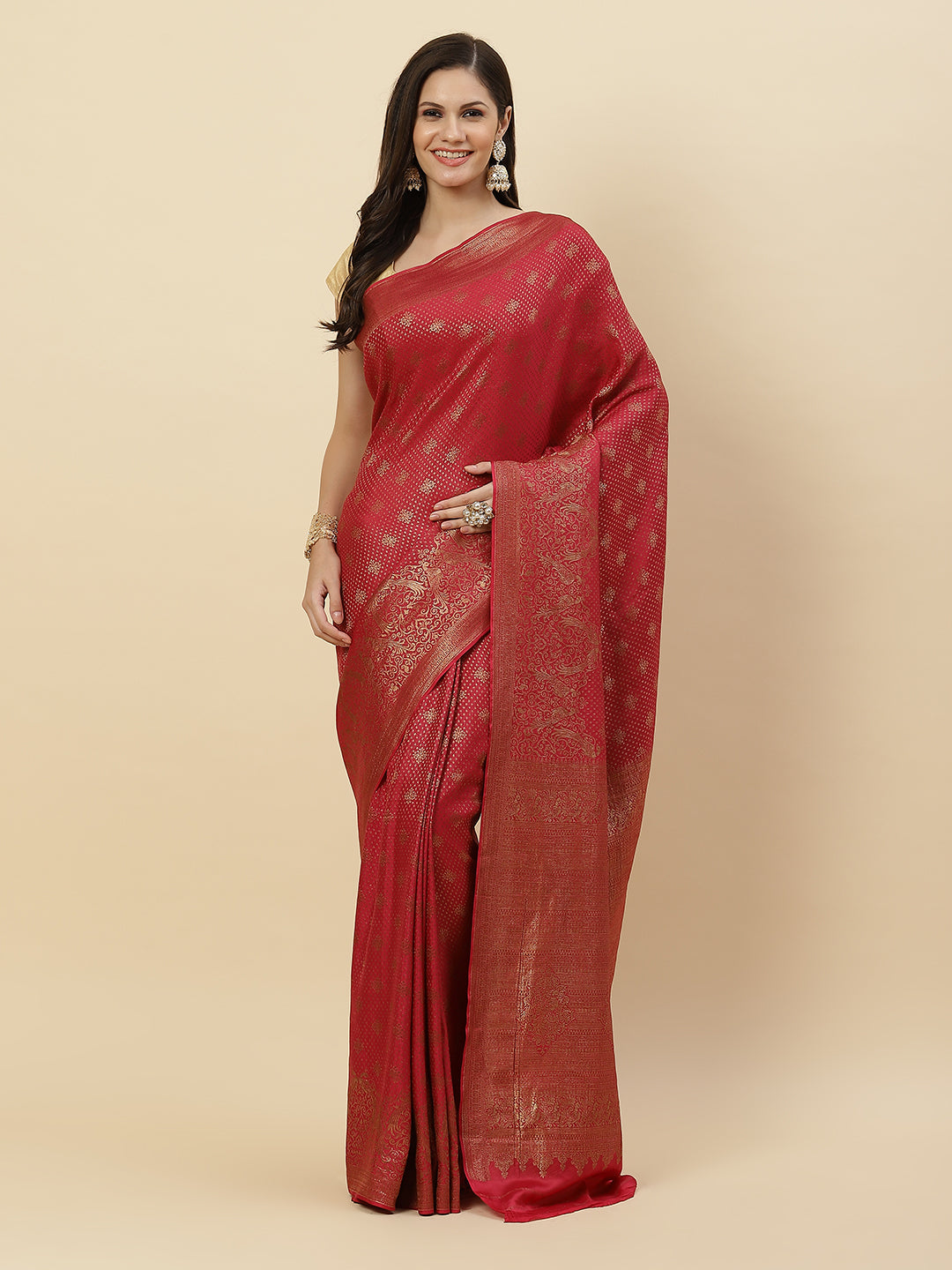 Zari Booti Crepe Saree
