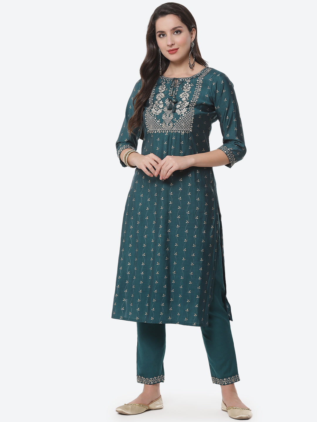 Embroidered Printed Cotton Kurta With Pant