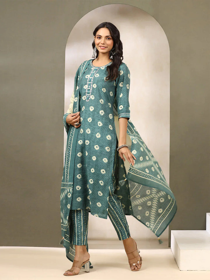 Printed Muslin Kurta With Pants &amp; Dupatta