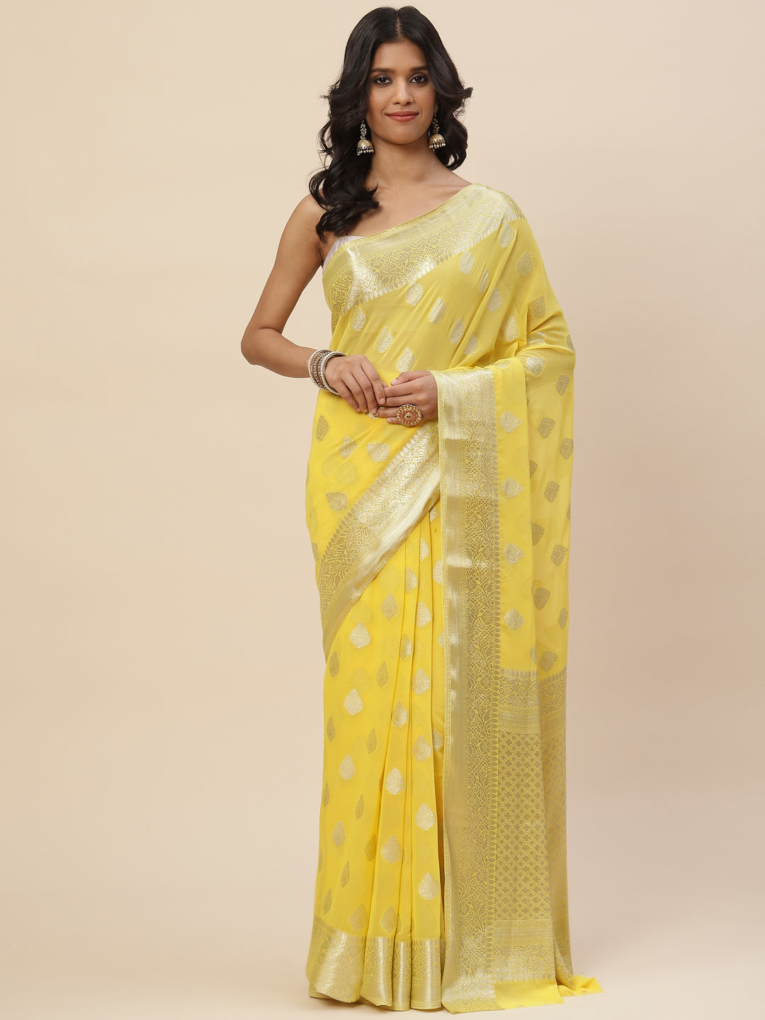 Zari Booti Chiffon Plain Saree