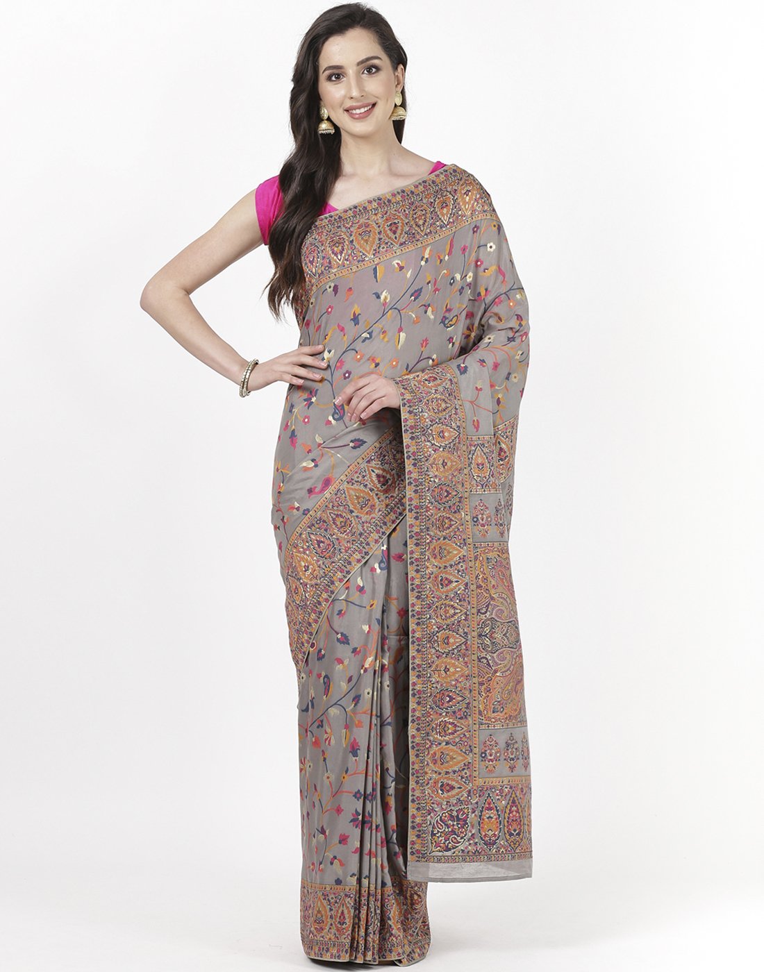 Grey Woven Tussar Pashmina Saree