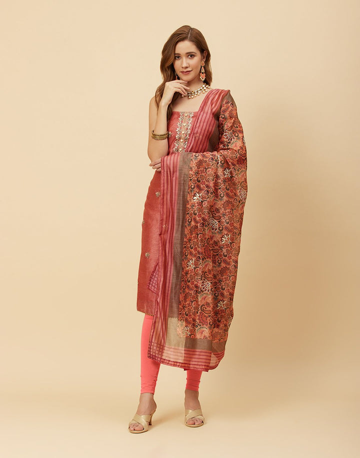 Embroidered Chanderi Suit Piece With Dupatta