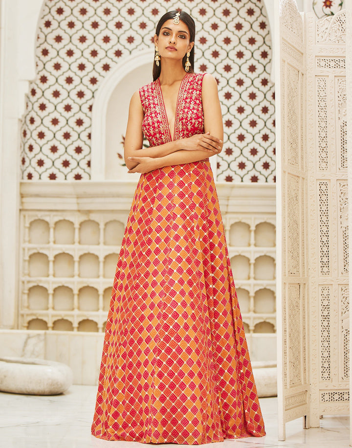 Embroidered Georgette Gown With Yoke Details