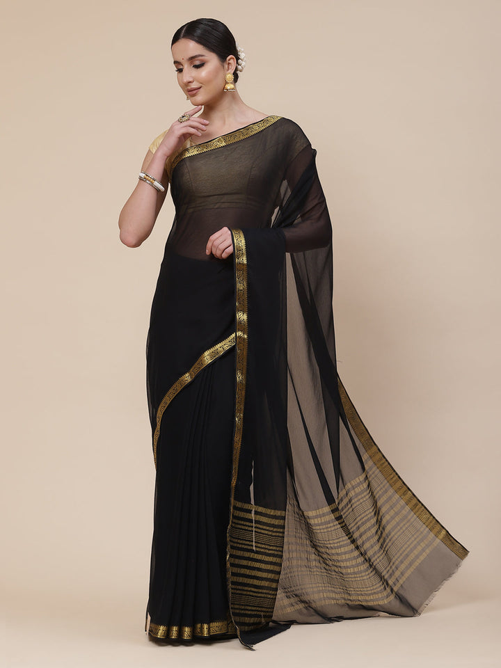 Piped Border Chiffon Plain Saree