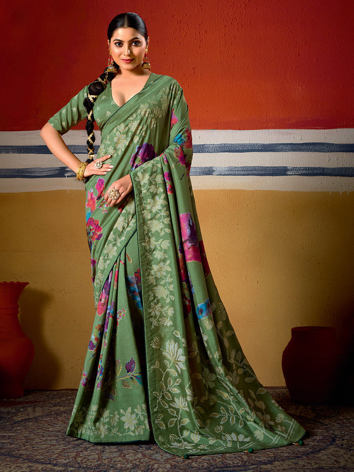 Digital Floral Printed Art Silk Saree
