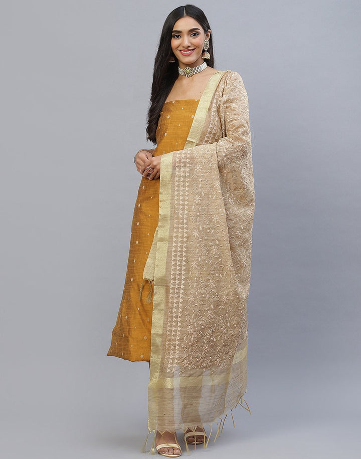Chanderi Embroidered Suit Piece with fancy dupatta