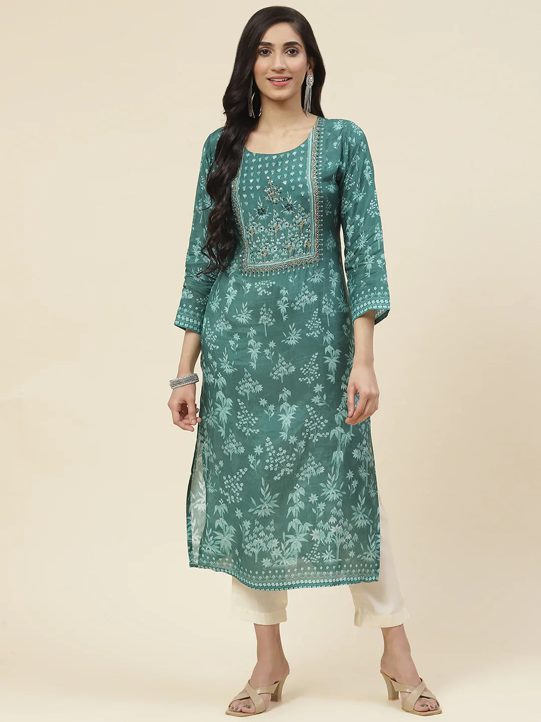Printed With Yoke Embroidered Muslin Kurta
