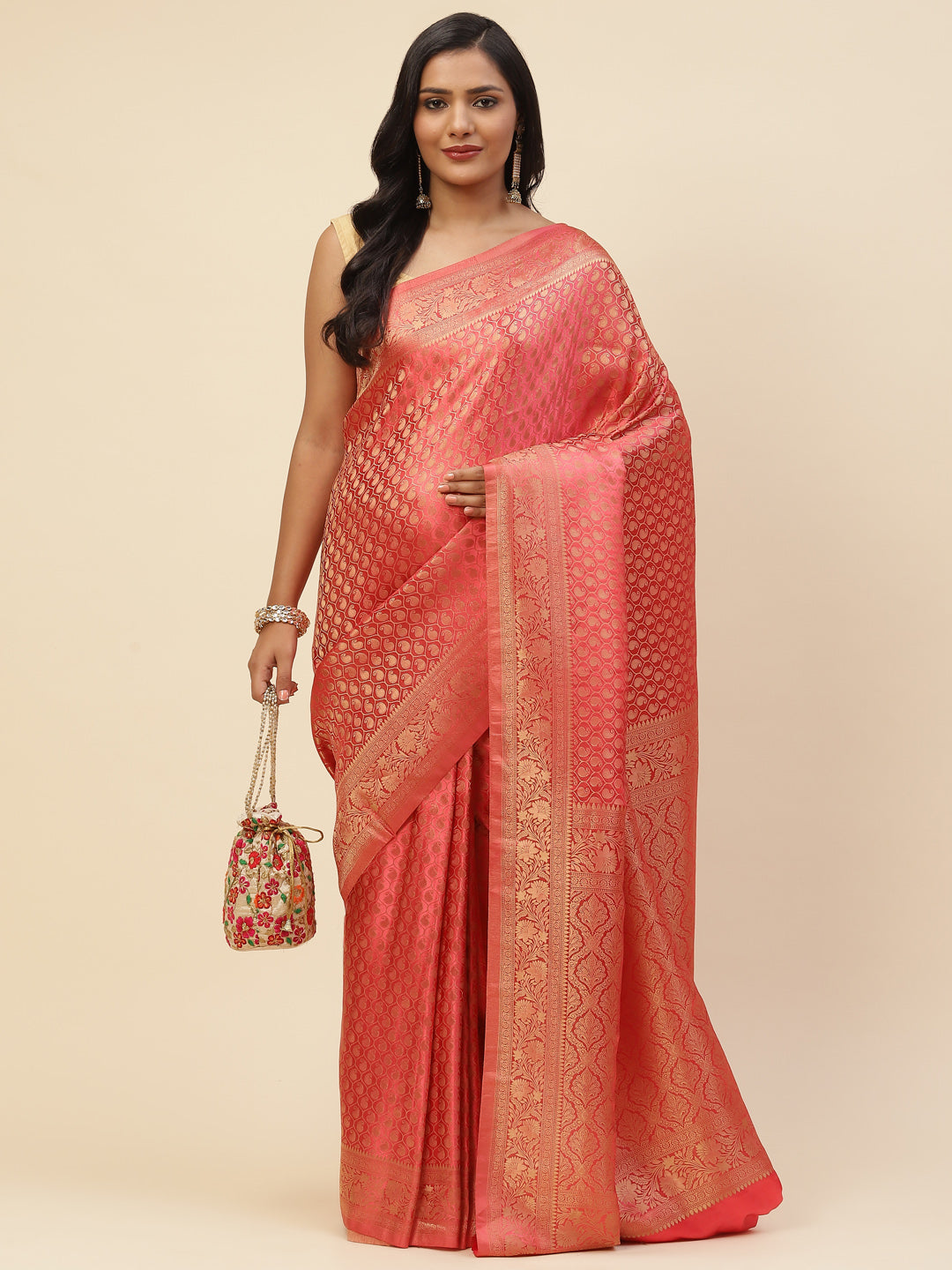 Brocade Zari Jaal Satin Woven Saree