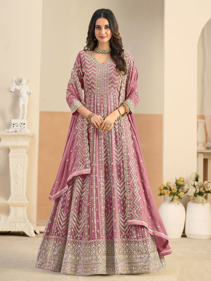 Embroidered Geogrette Semi Stitched Gown With Pant &amp; Dupatta