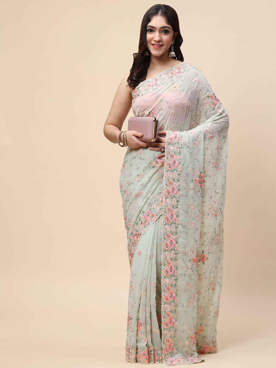 Floral Resham Jaal Embroidered Georgette Saree