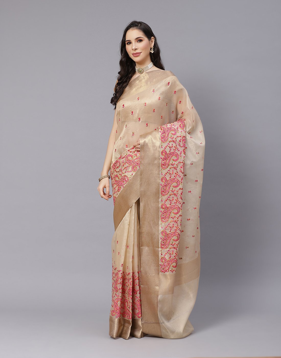 Cotton Tissue Embroidery Saree