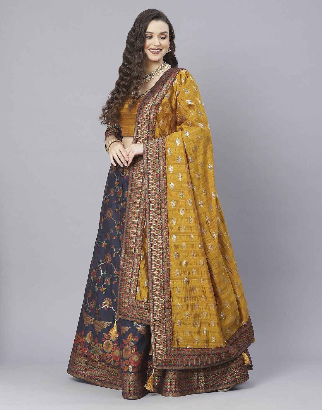 Banarasi Handloom Dupion silk Lehenga with contrast dupatta