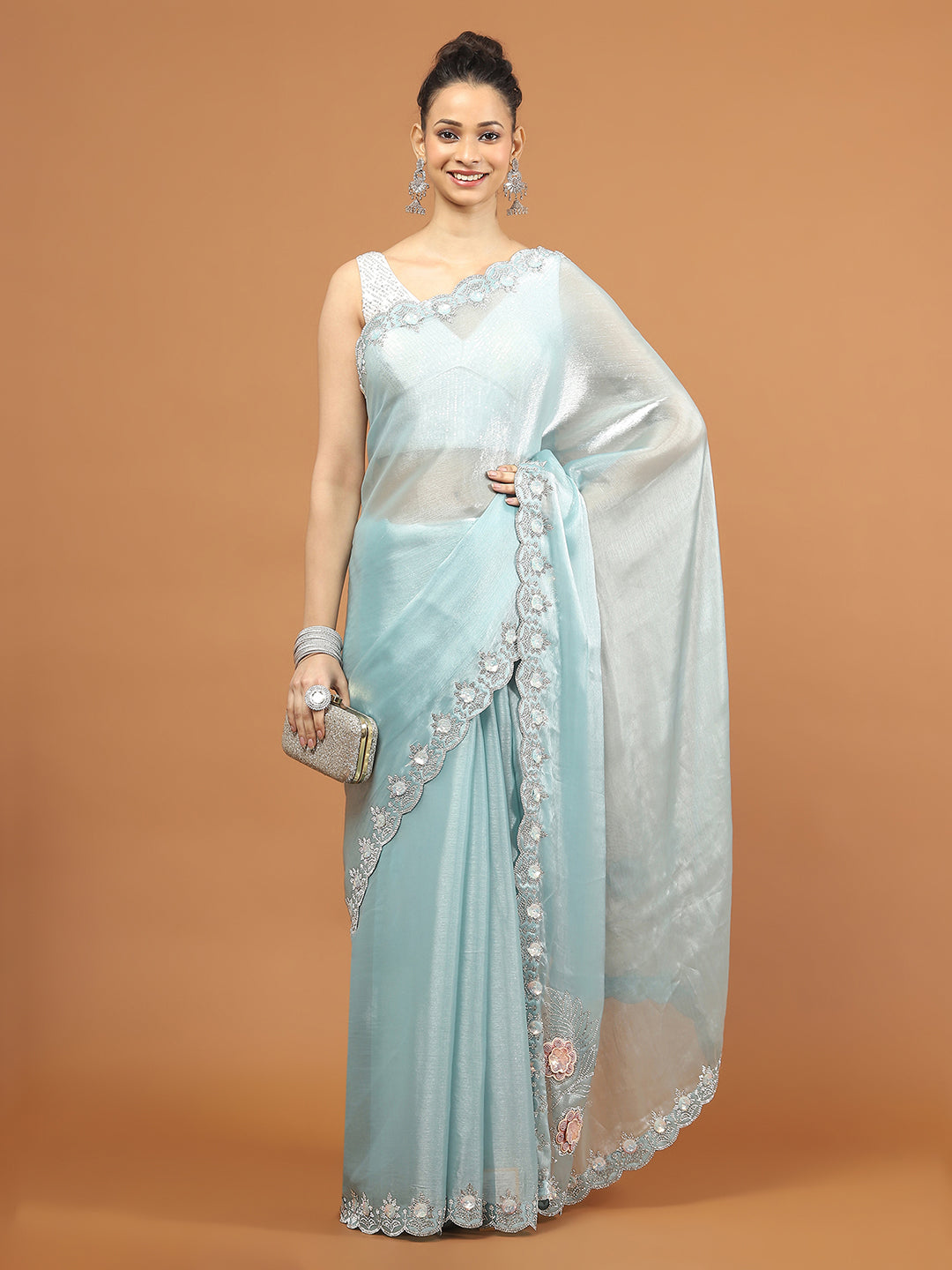Stone Work Art Chiffon Saree