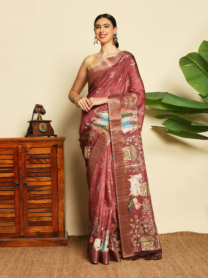 Digital Printed Tussar Saree