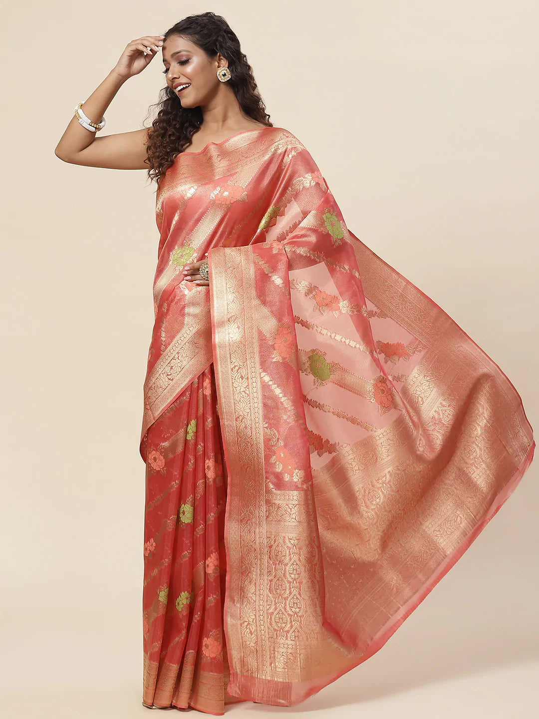 Floral Zari Jaal Handloom Woven Saree