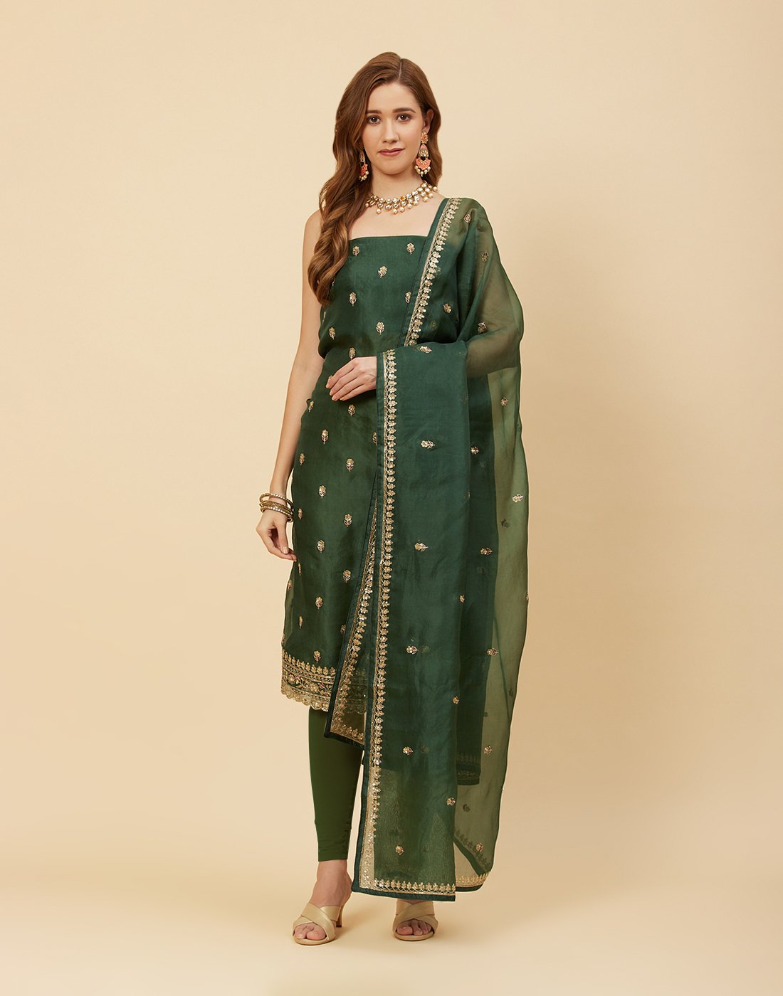 Embroidered Organza Kora Suit Piece With Dupatta
