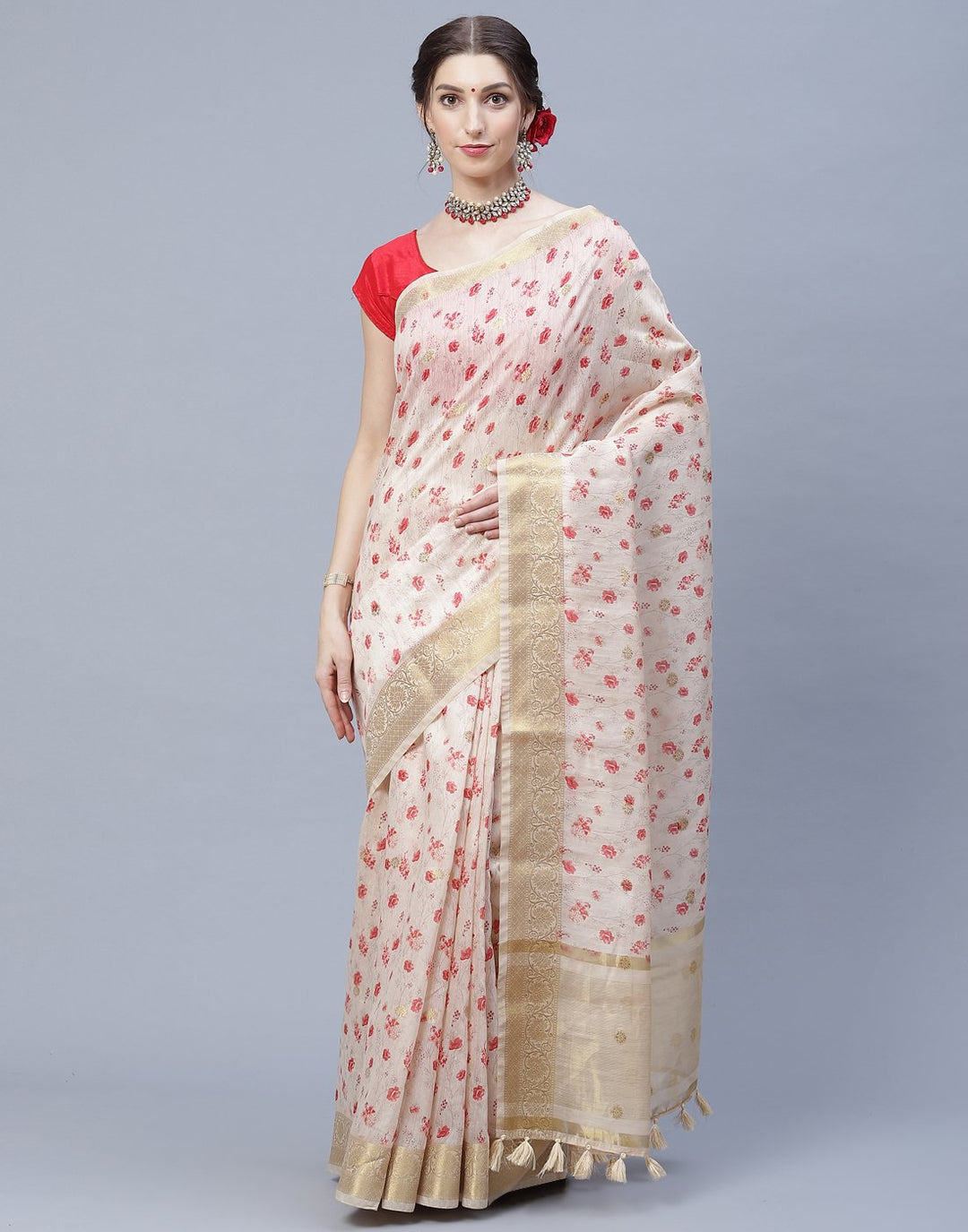 Floral Print Cotton Chanderi Saree