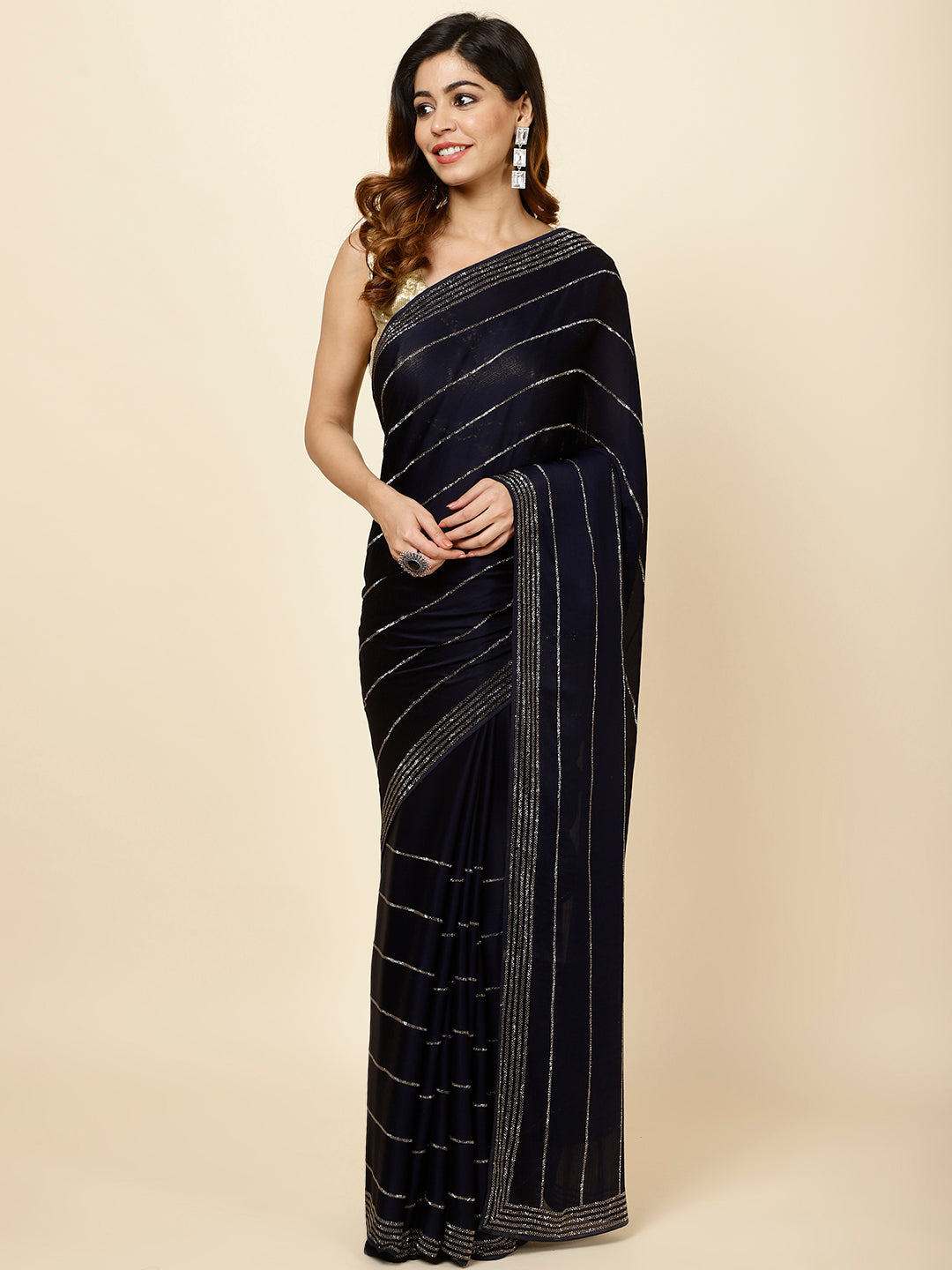 Stone Embroidered Chiffon Saree