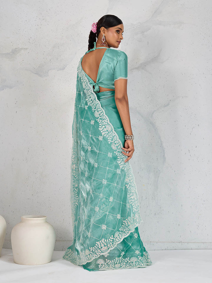 Sequin Embroidered Organza Saree