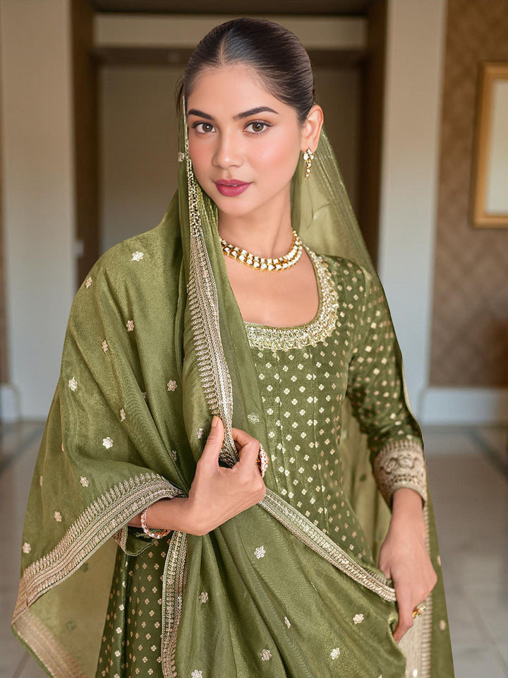 Banarsi Weave Tissue Kurta With Legging &amp; Dupatta