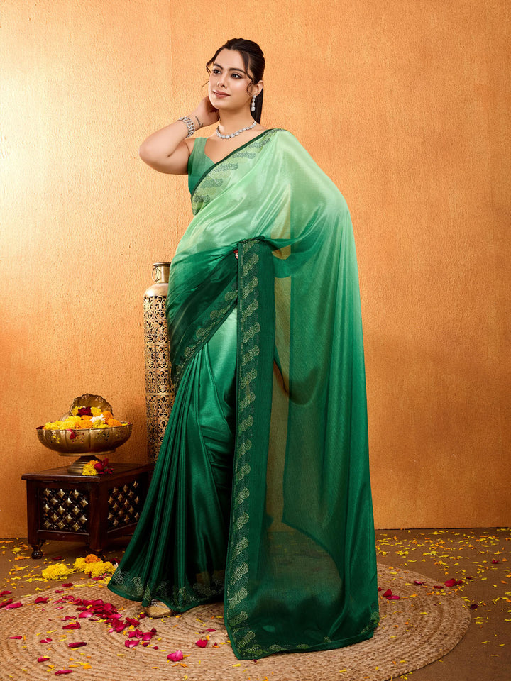 Embroidered Shaded Chinnon Saree