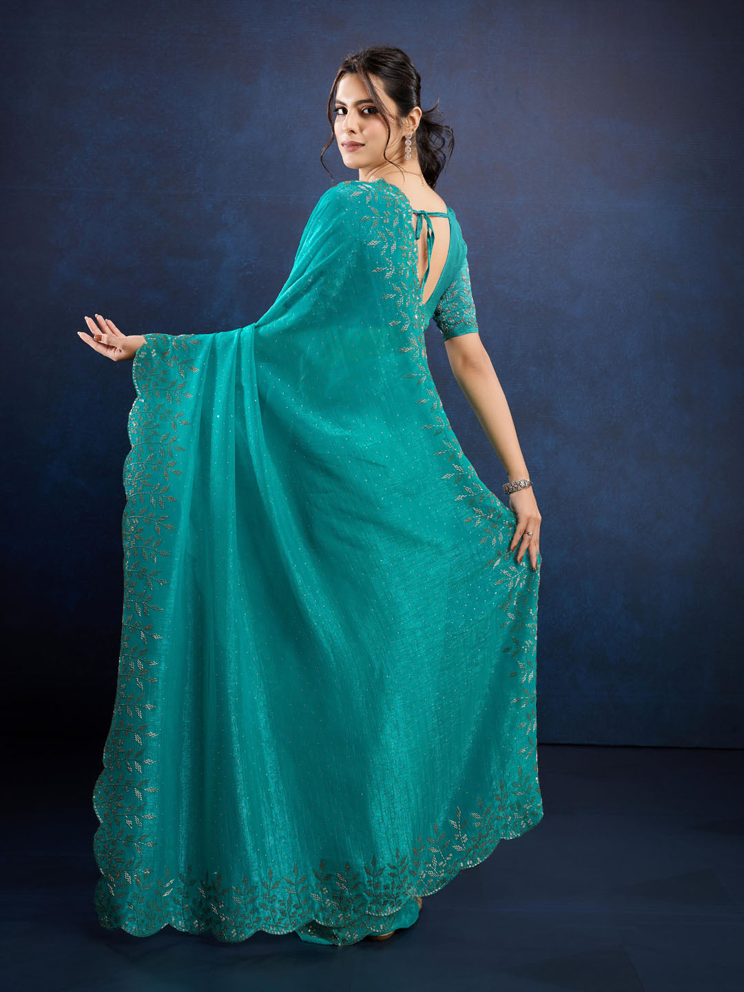 Embroidered Chiffon Crush Saree