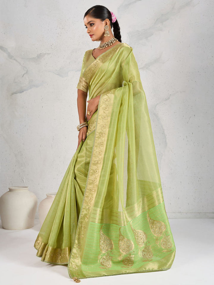 Embroidered Tissue Linen Saree