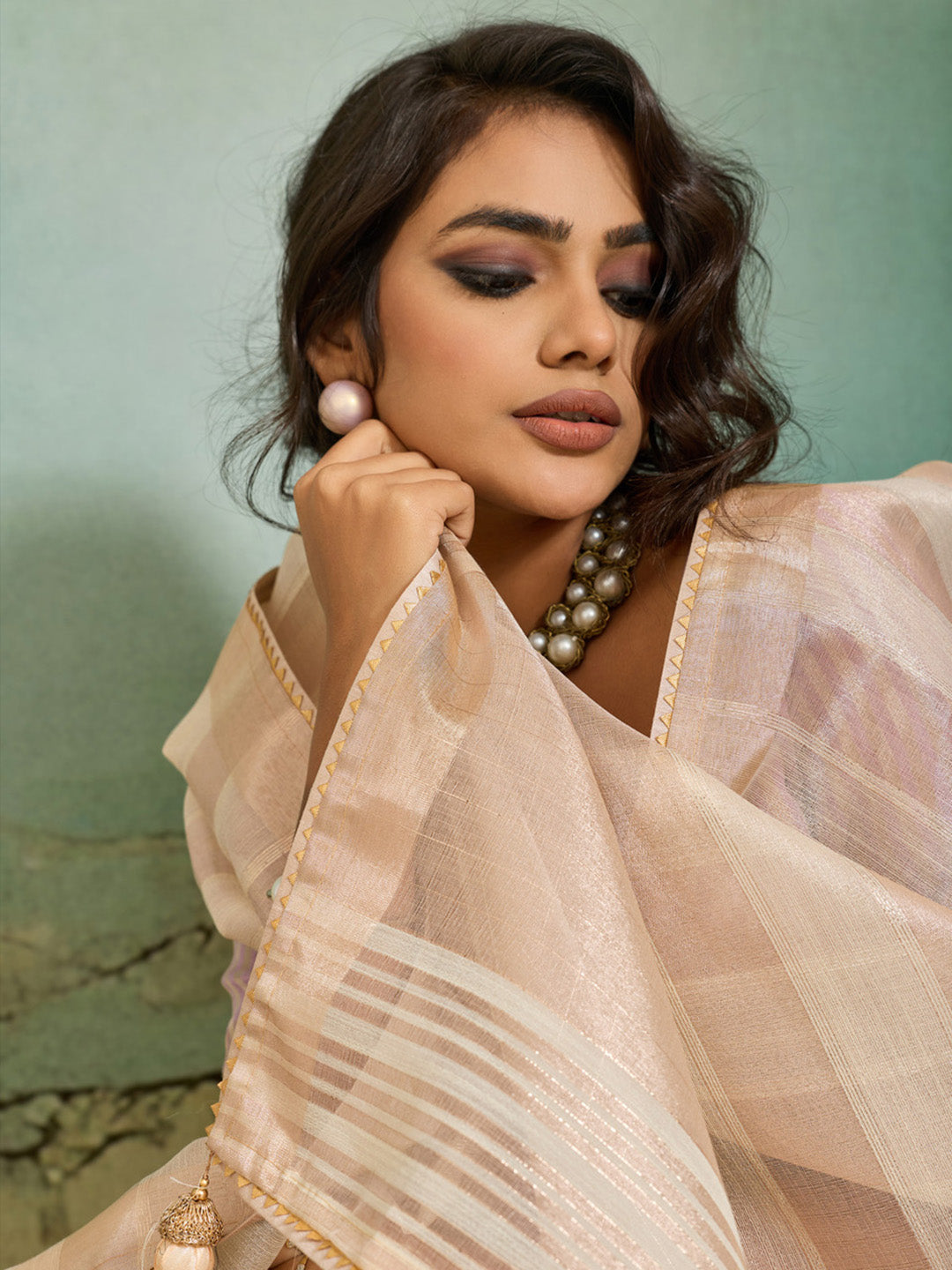 Woven Design Tissue Linen Saree