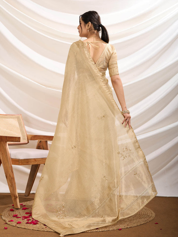 Gotta Patti Woven Border Linen Saree