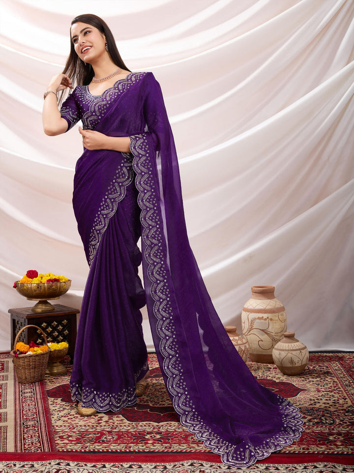 Embroidered Satin Velvet Saree