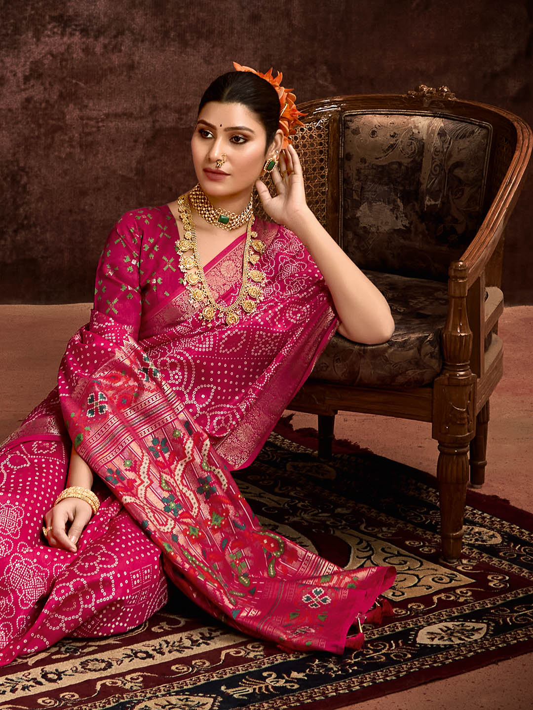 Bandhani Printed Art Silk Saree
